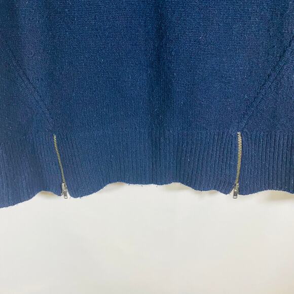 Ply Cashmere Navy Black Color Block Pullover Sweater Zipper Detail Medium - Picture 4 of 6
